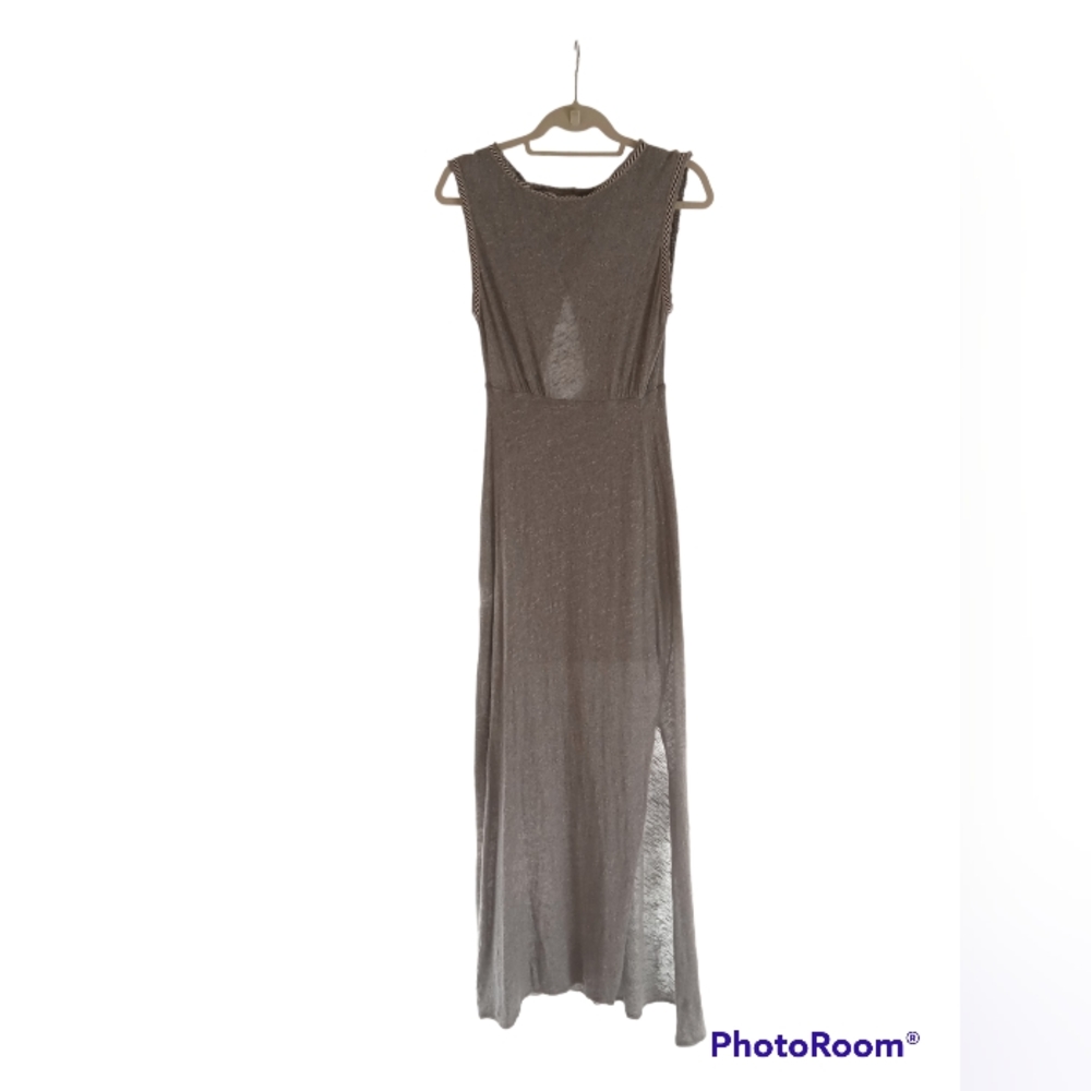 Free People Long Gray Dress With Side Slit and Keyhole Peekaboo Back